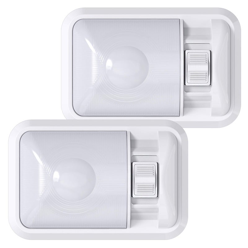 Leisure LED 2 Pack 12V RV Ceiling Dome Light RV Interior Lighting Frosted Lens for Trailer Camper with Switch, Single Dome 300LM (Frosted Lens Natural White 4000-4500K, 2-Pack) - Image 1